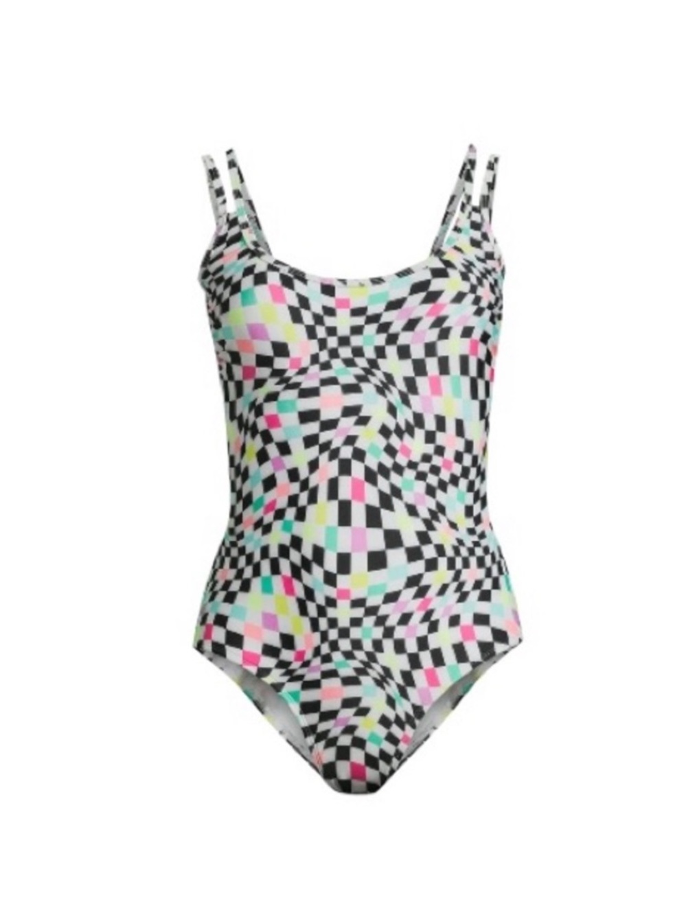 No Boundaries Multicolor Checkered One Piece High Leg Swimsuit